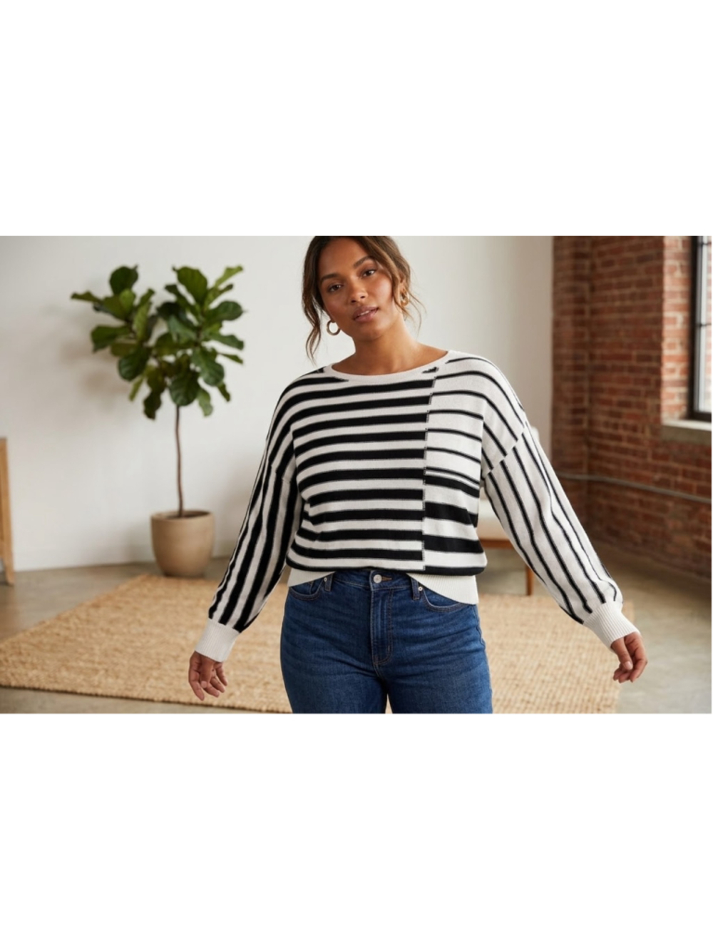Hem & Thread Striped Sweater Small Knit Patchwork Asymmetric Parisian Chic EUC